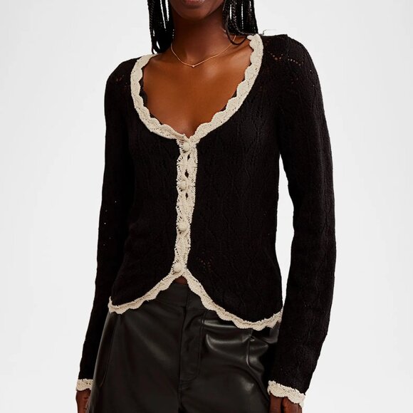 Free People Black and Cream Cardigan brand new - Picture 1 of 9